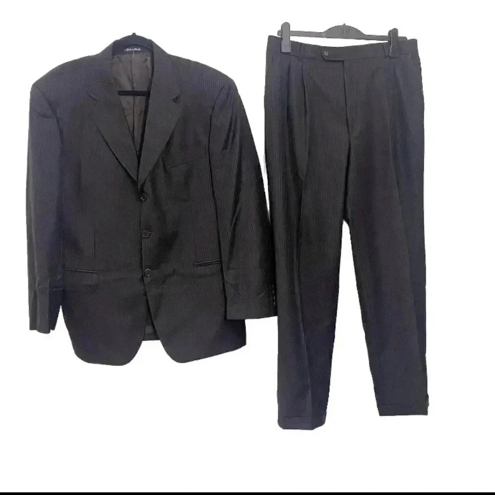 Ermenegildo Zegna  men’s vintage dark brown striped preppy casual luxury suit 54